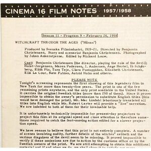 1955 Cinema 16 Film Notes Witchcraft Through The Ages Christensen Original C99